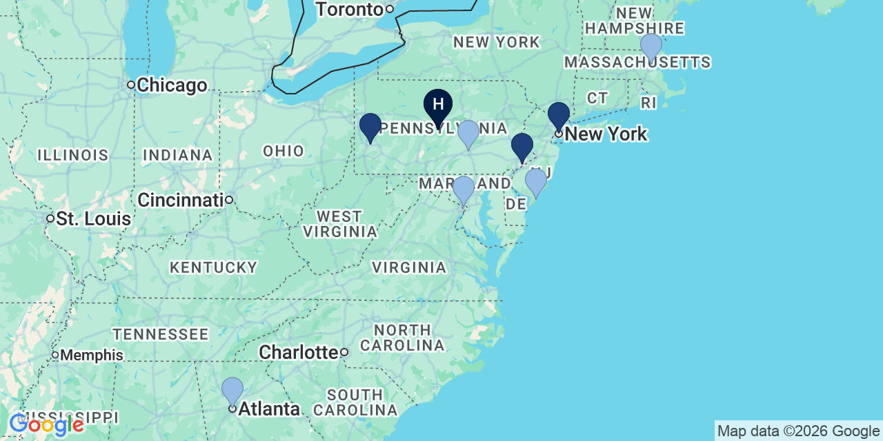 Map of TFL Evening of Excellence cities: hosted in New York City, Philadelphia, PA, Pittsburgh, PA; coming soon to Harrisburg/Hershey, PA, Boston, MA, Atlanta, GA, Washington, DC, Avalon, NJ